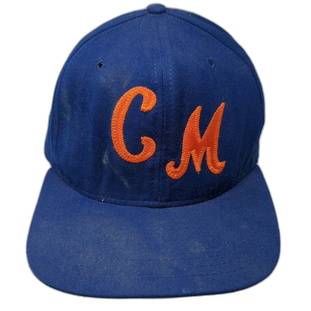 New Era Snapback Hat Blue L CM Logo Pro Model Made USA Flat Brim Vintage